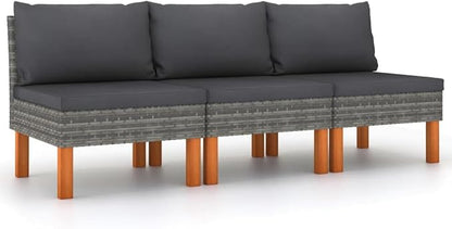 3-Piece Outdoor Sofa Grey Rattan Modular Patio Couch 25x24x26 in Weather-Resistant PE Wicker Comfortable Cushions Modern Design for Balcony Garden Terrace
