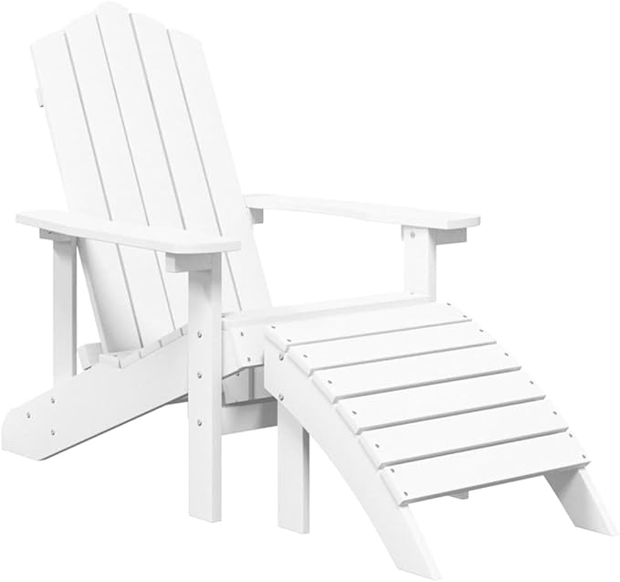 Classic White Adirondack Chair Set with Matching Footstools, Durable HDPE Outdoor Seating for Patio, Garden, and Porch - Photo 4