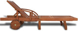 Acacia Wood Adjustable Outdoor Chaise Lounge Chair Brown 79 x 26.8 x 32.7 in Weather Resistant Poolside Sun Lounger - Photo 5