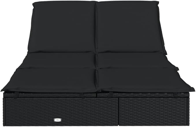 Double Black PE Rattan Sunbed 79x43in Outdoor Chaise Lounge with Adjustable Backrest for Patio Poolside Garden Camping - Photo 4