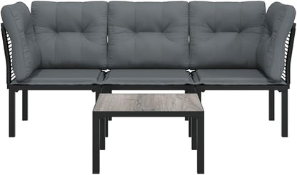 4-Piece Garden Lounge Set Black and Grey, Modular Outdoor Furniture with Plush Cushions, Durable Poly Rattan and Steel Construction for Patio Balcony
