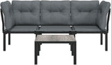 4-Piece Garden Lounge Set Black and Grey Modular Poly Rattan Outdoor Furniture with Cushions for Patio Balcony - Photo 3