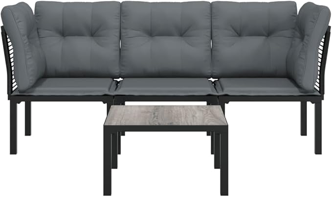 4-Piece Modular Outdoor Sectional Set, 21.7"x21.7"x12.2", Poly Rattan Black & Grey, Steel Frame - Photo 3