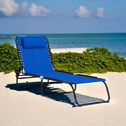 Outsunny Folding Chaise Lounge Chair, Patio Sun Tanning Chair, Outdoor Chaise Lounger with 4-Position Reclining Back, Breathable Mesh Seat for Beach, Poolside, Yard, Blue