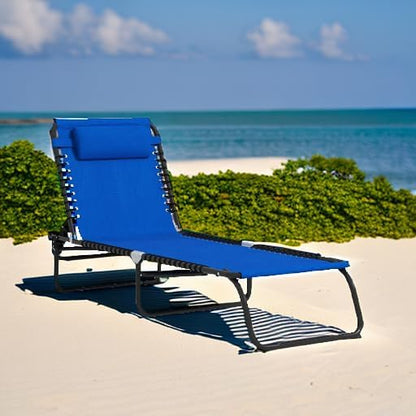Outsunny Folding Chaise Lounge Chair, Patio Sun Tanning Chair, Outdoor Chaise Lounger with 4-Position Reclining Back, Breathable Mesh Seat for Beach, Poolside, Yard, Blue