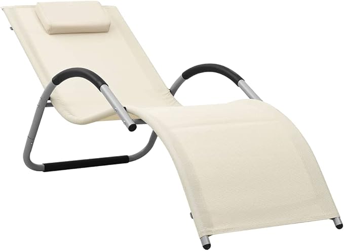 Outdoor Chaise Lounge Cream Textilene 62.6"x24.4"x26.4" Steel Folding Recliner Patio Pool Garden