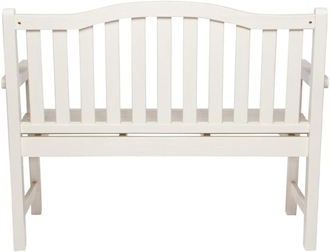 Pemberly Row Traditional Cedar Wood Adirondack Bench, 43 in Seating, White Finish, Moisture-Resistant Outdoor Patio or Porch Furniture, Arched Back Design, Durable Kiln-Dried Construction