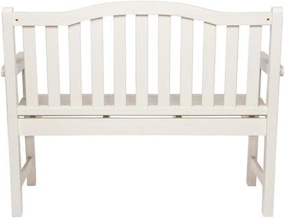 Pemberly Row Traditional Cedar Wood Adirondack Bench, 43 in Seating, White Finish, Moisture-Resistant Outdoor Patio or Porch Furniture, Arched Back Design, Durable Kiln-Dried Construction