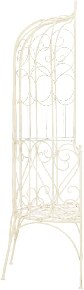 vidaXL Garden Bench Antique White Wrought Iron Medium Decorative Inlays