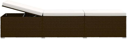 Sun Lounger Brown Rattan with Cream Cushion Patio Sunbed Garden Sun Lounger for Yard Poolside