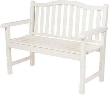 Pemberly Row Traditional Cedar Wood Adirondack Bench, 43 in Seating, White Finish, Moisture-Resistant Outdoor Patio or Porch Furniture, Arched Back Design, Durable Kiln-Dried Construction