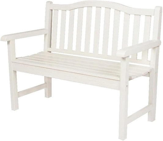 Pemberly Row Traditional Cedar Wood Adirondack Bench, 43 in Seating, White Finish, Moisture-Resistant Outdoor Patio or Porch Furniture, Arched Back Design, Durable Kiln-Dried Construction