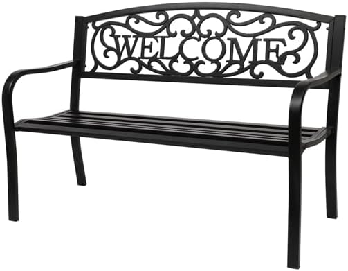 50" Outdoor Garden Bench, Outdoor Park Bench Chair Patio Park Bench, Outdoor Benches Front Porch Outdoor Furniture, Front Porch Bench, Patio Seating Sturdy bench Easy to install 50"L x 24"W x 33.07"H