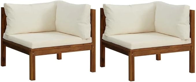 Cream White Corner Sofa with Solid Acacia Wood Frame and 100% Polyester Cushions, Modular Design for Indoor Outdoor Use - Photo 2