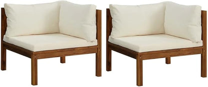 Corner Sofa Cream White Solid Acacia Wood, 100% Polyester Cushions, 4-Piece Modular Outdoor Furniture Set with Removable Covers for Patio and Living Room
