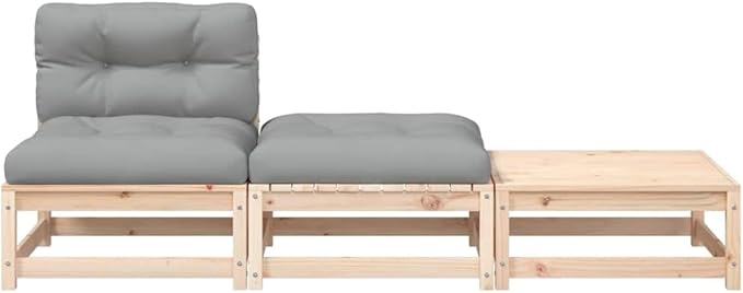 Rustic Outdoor Armless Sofa with Solid Pine Wood and Gray Oxford Fabric Cushions, Weather-Resistant Modular Patio Furniture for Terrace and Garden Seating
