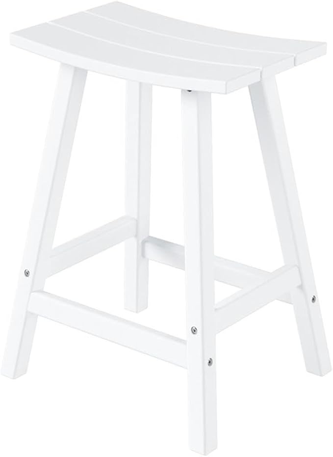 Costaelm 24" Height Outdoor Bar Stools, All-Weather Bar Stools, Adirondack Poly Patio Bar Stool for Patio, Deck, Kitchen Counter and Garden, White