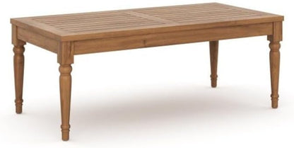 Brown Solid Wood Coffee Table for Patio, Rectangular Coffee Table with Timeless Design for Garden, Deck, or Outdoor Seating Areas