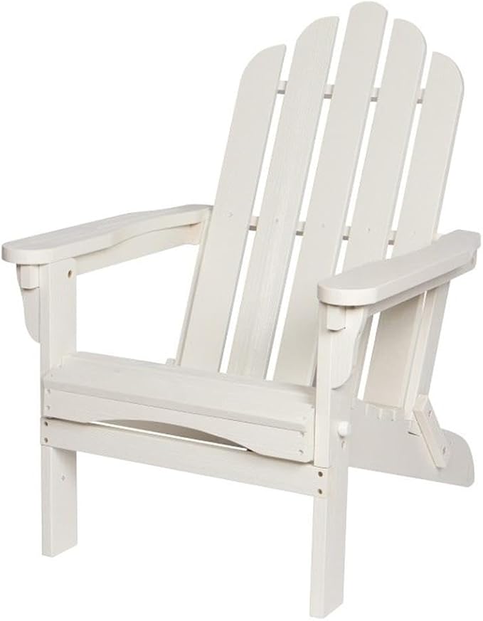 Pemberly Row Folding Adirondack Chair, Cedar Wood, White Finish, 37" H x 28" W x 29.5" D, Kiln-Dried Moisture-Resistant Material, Ergonomic Design, Outdoor Patio or Porch Seating
