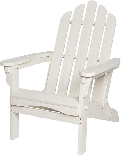 Pemberly Row Folding Adirondack Chair, Cedar Wood, White Finish, 37" H x 28" W x 29.5" D, Kiln-Dried Moisture-Resistant Material, Ergonomic Design, Outdoor Patio or Porch Seating