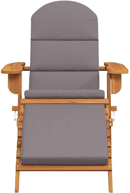 Solid Acacia Wood Adirondack Chair with Removable Cushions and Foldable Design for Outdoor Patio and Garden Comfort, Includes Matching Footrest for Relaxation