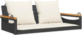Garden Bench Deck Bench Swing Bench with Cushions Black 42.9"x24.4"x15.7" Poly Rattan - Photo 2