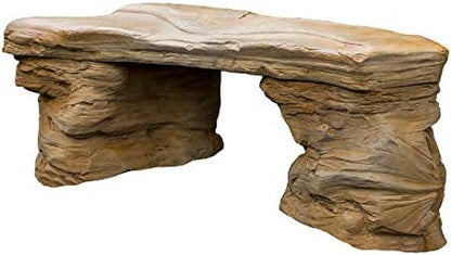 Cast Stone Petrified Rock Bench - 3 Piece Concrete Patio Furniture, Hand Sculpted Fine Cast Stone