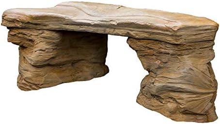 Cast Stone Petrified Rock Bench - 3 Piece Concrete Patio Furniture, Hand Sculpted Fine Cast Stone