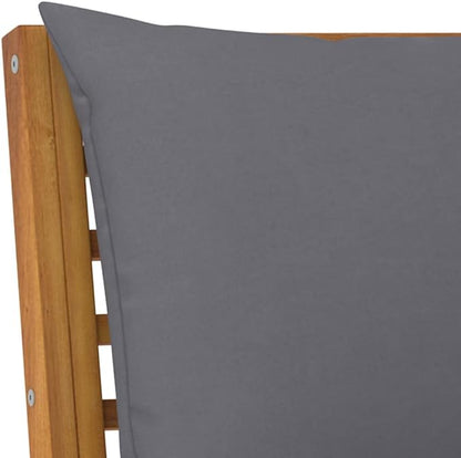 Dark Grey Solid Acacia Wood Garden Bench with Cushions, Rustic Outdoor Patio Seating for Two Adults, Durable and Comfortable Medium Size Bench, Easy Assembly,