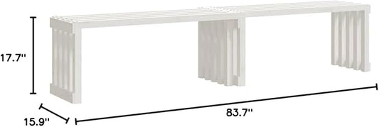 Extendable Garden Bench White Solid Pine Wood 83.7 x 15.9 x 17.7 in Adjustable Patio Seating for 3 Outdoor Furniture for Porch, Balcony and Garden