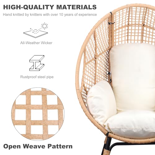2 pcs Oversized Wicker Egg Chair Outdoor Indoor - Rattan Patio Egg Lounge Chairs with Cushion 500lbs Capacity for Living Room, Balcony, Backyard