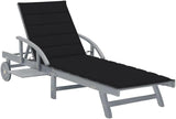 Large Gray Acacia Wood Outdoor Chaise Lounge with Adjustable Backrest Pull-Out Side Table Wheels 78.7 x 26.8 x 33.9 in - Photo 1