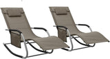 2-Pack Taupe Grey Outdoor Chaise Lounge Set 24.4 x 58.7 x 34.6 in Textilene Pool Loungers w/Detachable Side Pocket - Photo 1