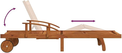 2-Person Acacia Wood Sunlounger Set with Table, Adjustable Backrest Outdoor Chaise Lounge, Foldable Beach Tanning Chairs, 26.8" Seat Depth, Large, Brown, for Garden, Poolside & Patio