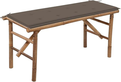 Folding Patio Bench with Cushion 46.4" Bamboo Garden Bench Outdoor Bench Porch Bench Deck Bench for patios, Gardens, Decks