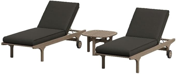 Modway Saratoga Teak Wood Set of 2 Chaise Lounge Chairs and Side Table in Flint Gray - 3-Piece Outdoor Furniture Set - Photo 1