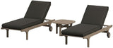 Modway Saratoga Teak Wood Set of 2 Chaise Lounge Chairs and Side Table in Flint Gray - 3-Piece Outdoor Furniture Set - Photo 1