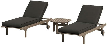 Modway Saratoga Teak Wood Set of 2 Chaise Lounge Chairs and Side Table in Flint Gray - 3-Piece Outdoor Furniture Set