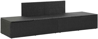 Adjustable Sun Lounger with Cushions, Black Poly Rattan Outdoor Chaise Lounge for Patio Garden Poolside, Weather-Resistant Powder-Coated Steel Frame, Multi-Position Recliner for 2 Persons
