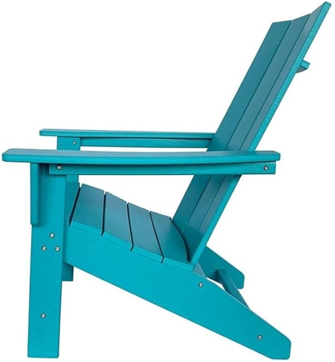 Pemberly Row Modern Resin Adirondack Chair, 35.5" H x 29" W x 32" D, Weatherproof HDPE Plastic, Blue Finish, All-Weather UV-Protected Porch or Patio Chair for Outdoor Relaxation