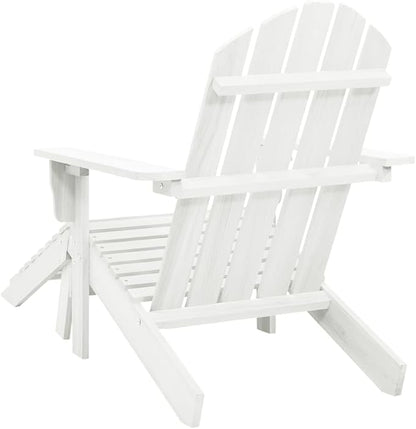Vintage Style White Hardwood Lounge Chair with Ottoman for Outdoor Patio Garden Relaxation and Comfortable Seating