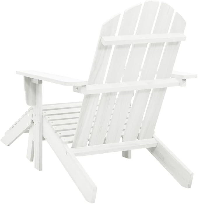 White Hardwood Outdoor Garden Chair with Ottoman, Vintage Patio Lounge Seating for Balcony Backyard, Weather-Resistant Wood Relaxing Armchair