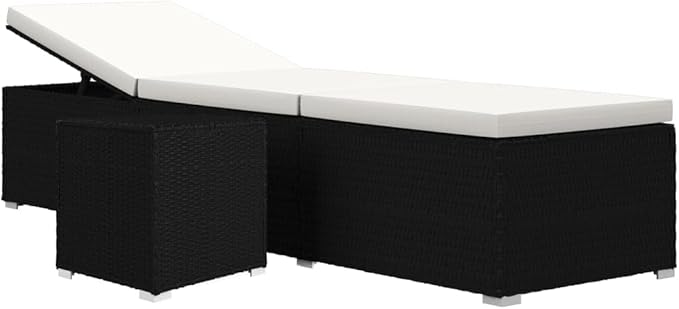 Black Rattan Sun Lounger with Cream White Cushion, Adjustable Outdoor Chaise Lounge Chair, Powder-Coated Steel Frame - Photo 2
