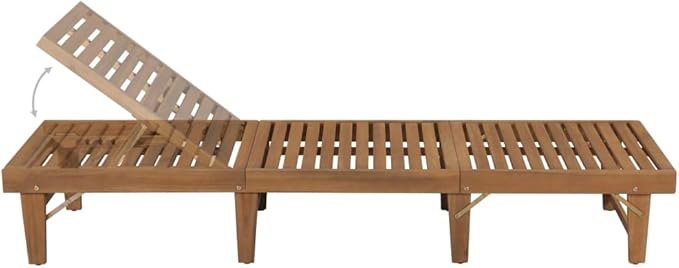 Solid Acacia Wood Folding Sun Lounger 78.7" Large Outdoor Chaise Lounge with Blue Cushion, Adjustable Backrest - Photo 3