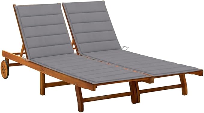 79 x 46.5 in Solid Acacia Wood Sunlounger Brown with Dual Cushions - Photo 1