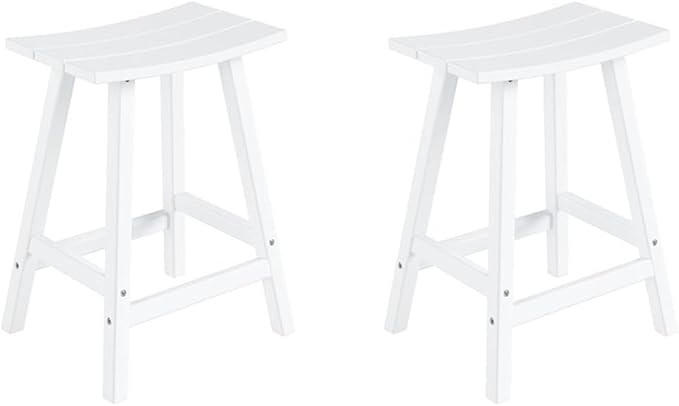 Costaelm All-Weather Bar Stools Set of 2, 24" Height Outdoor Bar Stools, Adirondack Poly Patio Bar Stool for Patio, Deck, Kitchen Counter and Garden, White