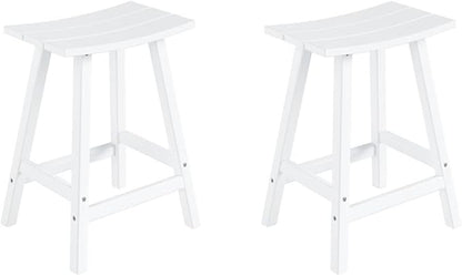 Costaelm All-Weather Bar Stools Set of 2, 24" Height Outdoor Bar Stools, Adirondack Poly Patio Bar Stool for Patio, Deck, Kitchen Counter and Garden, White
