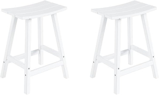 Costaelm All-Weather Bar Stools Set of 2, 24" Height Outdoor Bar Stools, Adirondack Poly Patio Bar Stool for Patio, Deck, Kitchen Counter and Garden, White