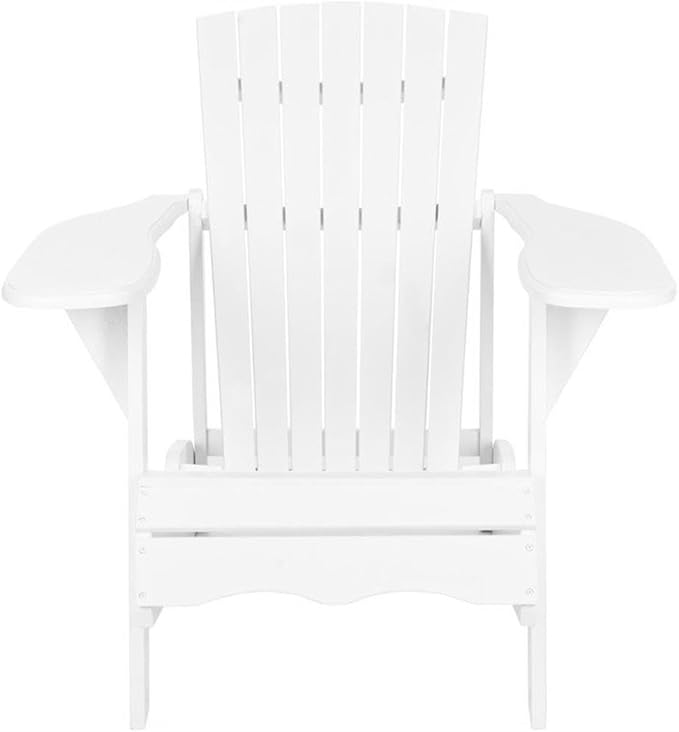 Pemberly Row Modern Acacia Adirondack Chair, White Finish, Slatted Back Design, Coastal-Inspired Outdoor Seating for Patio, Durable