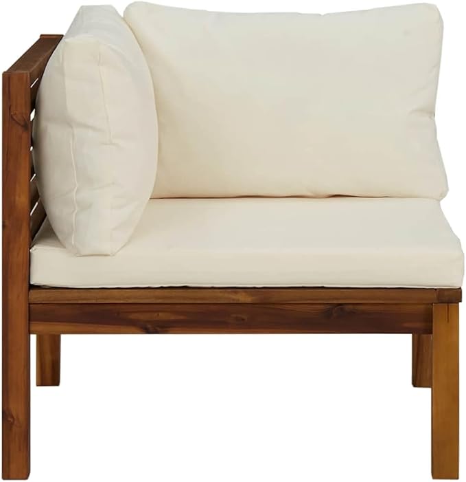 Cream White Corner Sofa with Solid Acacia Wood Frame and 100% Polyester Cushions, Modular Design for Indoor Outdoor Use - Photo 4